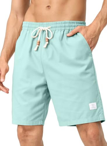 JMIERR Herren Kurze Hosen mit Taschen Sommer Leinen Strandshorts Casual Baumwolle Drawstring Sport Short Himmelblau L