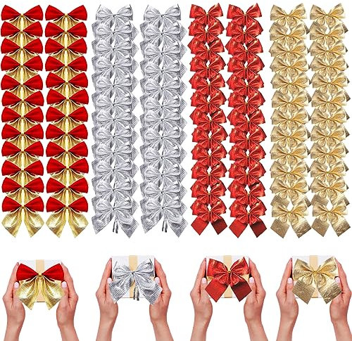 96 Stück Schleife Weihnachten, Zierschleifen, Weihnachtsschleifen, Weihnachtsbaum Schleife Dekoration, Geschenkschleife für Weihnachtsbaum Weihnachtskranz Dekorationen Geschenke, (4 Farben)