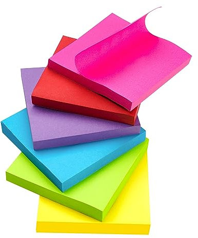 Agoer 600 Stück Haftnotizen 76x76mm, Notizzettel Bunt Selbstklebende Klebezettel, Sticky Notes zum Markieren von Seiten für Büro, Studie, Hause (6 Farbe)