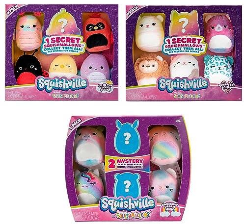 Jazwares Squishville Packung mit 6 Mini-Plüschtieren, Squishmallows