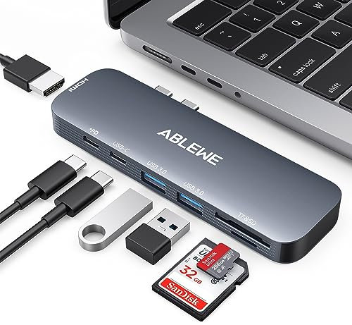 USB C Hub for MacBook Pro/Air, ABLEWE 7 IN 2 MacBook Multiport Aadapter with 4K@60Hz HDMI, 100W Power Delivery, SD TF Card Reader, Compatible with MacBook Por/MacBook Air 2022-2018