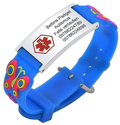 Notfallarmband SOS Armband Kinder Telefonnummer - Wasserfest Silikon Anti Verloren Kinder Namenarmband Identifikationsarmband Kinderarmband Personalisiertes Medizinisches ID Armband für Jungen
