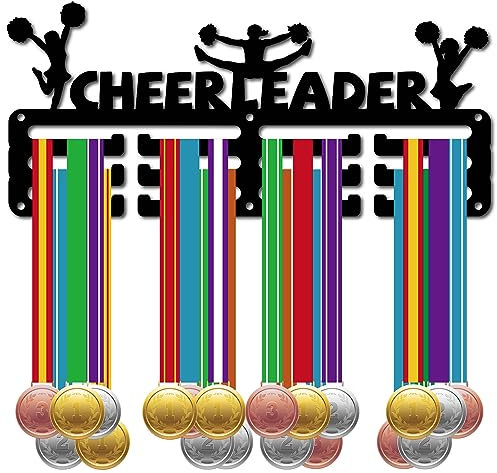 CREATCABIN Porta Medaglie da Cheerleader Appendiabiti per Medaglie Espositore Sportivo Premi da Appendere in Metallo Ferro Supporto Piccolo Decorazione Premi per Parete Casa Badge Corridore 29x13cm