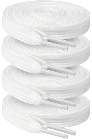 Mooshy Lacci bianchi piatti, larghi 10 mm, resistenti agli strappi, per scarpe da ginnastica, scarpe da ginnastica, scarpe da corsa, bianco, 100