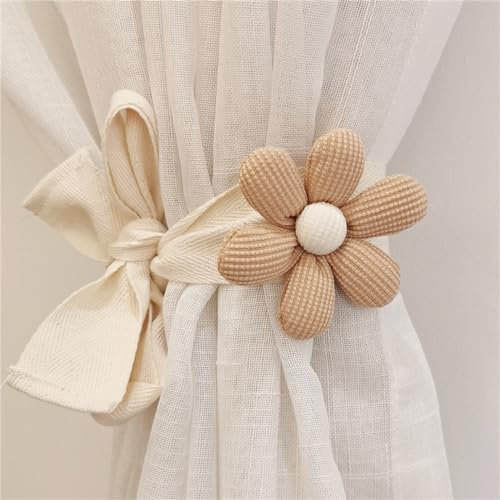 Herfair 2 Stück Vorhang Raffhalter Gardinenband, Niedlich Bär Blumen Gardinenclips Vorhanghalter, Gardinen Seil für Haus Kinderzimmer Deko (Blumen-A)