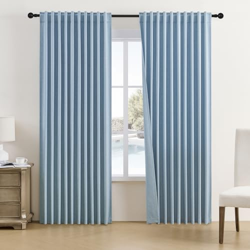 DUALIFE Verdunkelungsvorhänge aus Leinen für Schlafzimmer, mit Schlaufenstange, Taschenraumverdunkelung, wärmeisoliert, lichtblockierend, Plissee-Vorhänge für Wohnzimmer (213,4 cm B x 243,8 cm L