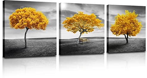 MHARTK66 Tableau Decoration Murale Salon Moderne, Tableaux Arbre De Vie Jaune, Nature Paysage Impression Sur Toile, Decoration Murale Chambre Salle De Bain Cuisine Bureau