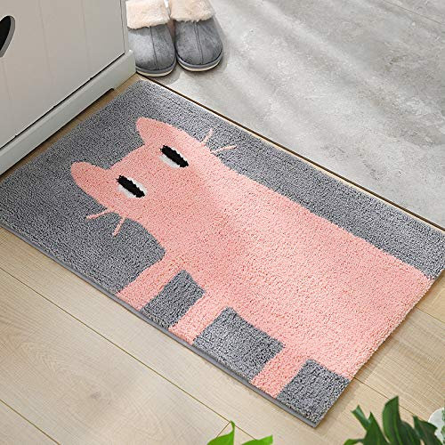 Badezimmerteppich Rosa Graue Katze Teppich Schmutzfangmatte Weich Flauschig Badematte Waschbar Badteppich Badvorleger Saugfähige Badematte rutschfest Badezimmermatte 40x60cm