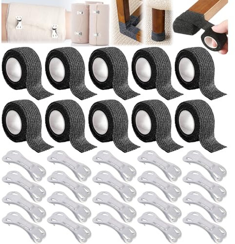 saijer Stuhlbodenschoner, 10 Stück Stuhlbein Bodenschoner Fingerverband Selbsthaftend Stuhlfüsse Stuhlschoner Füße Bodenschutz Stuhlbeinband Klebeband Umwickeln von Tisch Stuhlbeinen mit 20 Schnallen