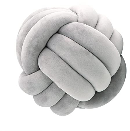 Knotenkissen, Geknotetes Kissen, Weiches Plüsch Knoten Kugelkissen Hand Geflochten Knoten Pillow Ball Zierkissen für Sofa, Bett, Dekorativ (Grau, 27cm)