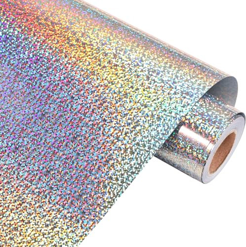 VINYL FROG Holographic Heat Transfer Vinyl Glitter Silver HTV Vinyl 30.5x155cm Rainbow Iron on Vinyl for DIY Clothing and Other Fabric