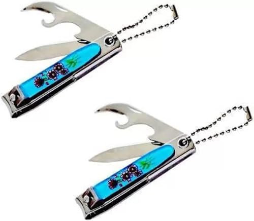 Dhanishka Bell Nail Clippers for Adults, Stainless Steel Folding Blade with Handle (Pack of 2)
