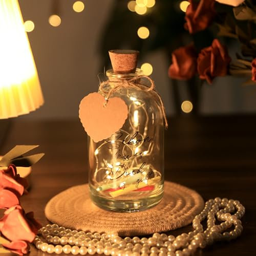 Yizhet Bouteille Lumineuse LED 500ml Verre Transparent, Bouchon LED avec Fil de Cuivre, Étiquette Kraft, Décoration Cadeau Anniversaire, Mariage, Noël