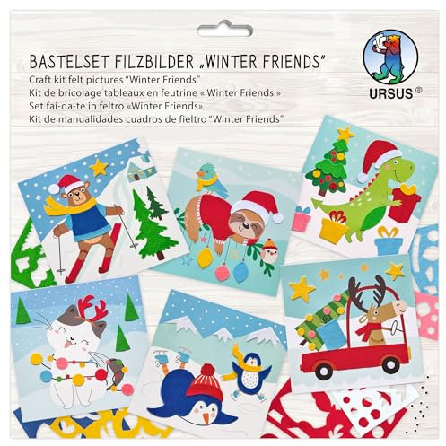 Ursus 8800003F - Bastelset Filzbilder Winter Friends, Set aus Motivkarten, Filzstanzteilen und Wackelaugen, inkl. Schritt für Schritt Anleitung