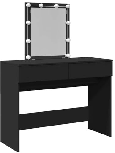 vidaXL Schminktisch, Frisiertisch mit Spiegel LED-Beleuchtung, Kosmetiktisch mit 2 Schubladen, Frisierkommode für Schlafzimmer, Modern, Schwarz