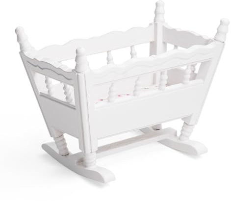 Odoria Puppenhaus Wiege Weiß Miniatur: 1/12 Maßstab Kinderbett für das Kinderzimmer - Mini Babybett Gitterbett Niedlich Möbel Holz