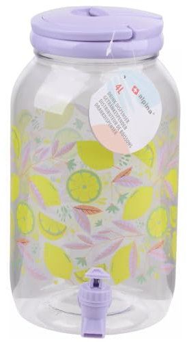 Beverage Drinks Dispenser with Tap Handle 4L Plastic Mason Jar Juice Cocktails Punch Squash Water Soft Drinks Storage for Parties Outdoor Picnic Summer BBQ’s Home (Purple (Lemons))