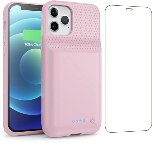 QTshine Battery Case for iPhone 12/12 Pro,[2025 Upgraded] 10800mAh Ultra-Slim Portable Extended Charger Case Cover for iPhone 12/12 Pro Charging Case (6.1 Inch)-Pink