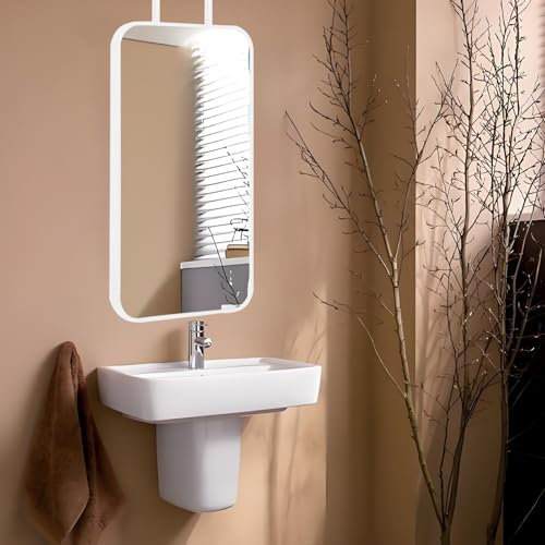Whnoorher Schminkspiegel für das Badezimmer, rechteckiger, an der Decke montierter Spiegel aus Metall mit hängender Metallstange, dekorativer, einfacher, schwebender, vertikaler Spiegel(40cmx70cm)