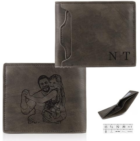 lorajewel Personalisierte Herren Geldbörsen mit Namen Portemonnaie Brieftasche mit Foto Gravur Geschenke für Männer Valentinstag Vatertag Geburtstag Weihnachten (I)