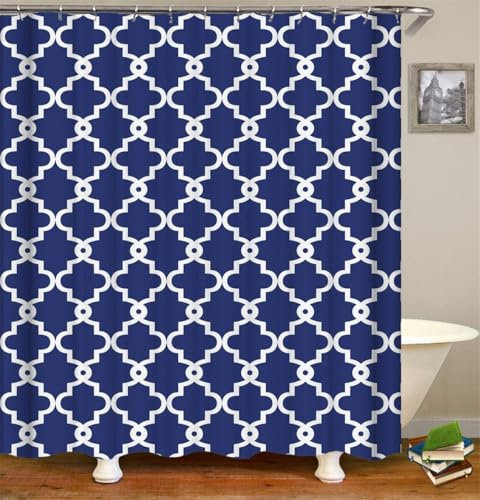 Rideau Douche Anti Moisissure Bleu Rideau de Douche 180x200 cm Motifs Géométriques Rideaux de Douche Tissu Imperméable Lavable pour Baignoire ou Salle de Bain B-1419