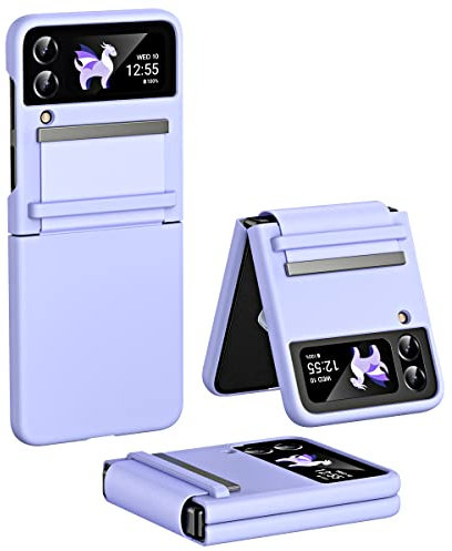 Asuwish Phone Case for Samsung Galaxy Z Flip 4 5G 2022 Cover and Hybrid Silicone Cell Accessories Dual Layer Protective Retractable Hinge Protection Soft Link Belt ZFlip4 Z4 Flip4 4Z Women Men Purple