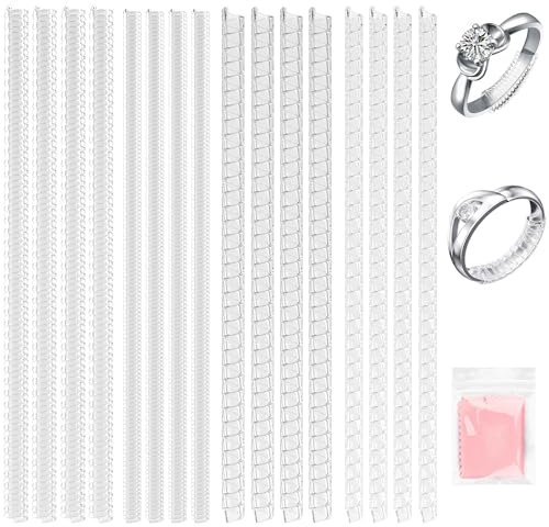 Ringgrößenmesser für lose Ringe – 4 Größen, unsichtbares klares Silikon, rutschfester Ringgrößenmesser und Spannschutz, verstellbare Spirale aus Silikon, Schmuck für Damen und Herren, 16 Stück