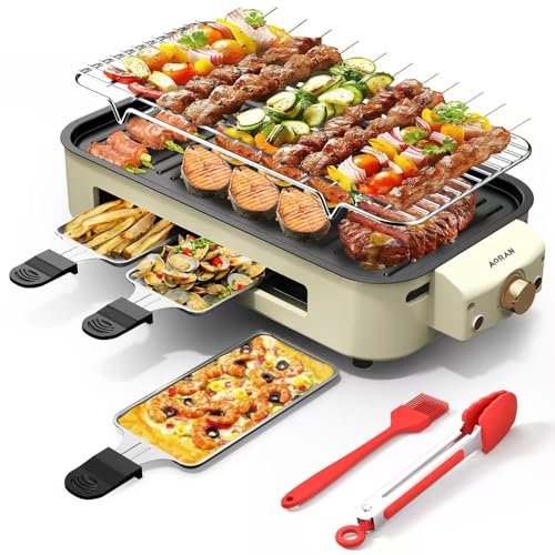 AORAN Indoor Grills Electric Smokeless – Versatile Smokeless Indoor Grill for Home Cooking, Featuring Indoor Grills Electric Smokeless, Skillet Griddle, and Kitchen Griddle White