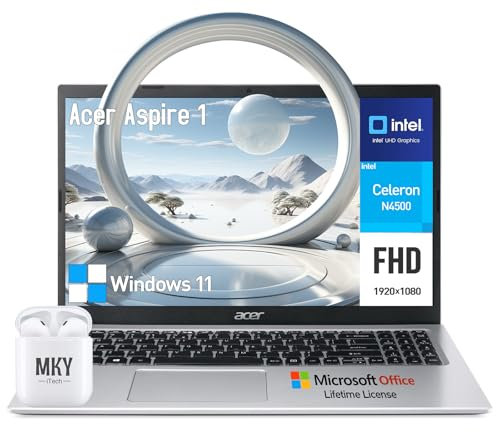 acer Aspire Ordinateur portable 15,6, 15, FHD, Microsoft Office inclus, Intel Celeron, RAM DDR4 16 Go, SSD 1 To + eMMC 128 Go, Windows 11, USB-C, Ethernet, HDMI, pavé numérique 10 touches