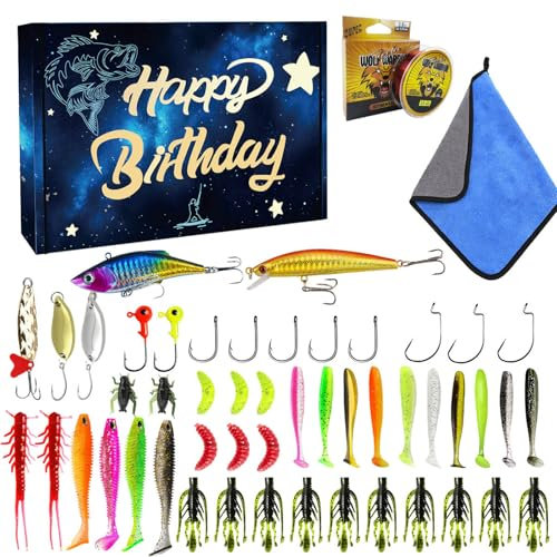 Adventskalender zum Angeln für Erwachsene, Männer, Teenager, Jungen, 24-tägiger Countdown-Kalender zum Angeln, Weihnachtsangeln für Vater, Großvater, Freund AMQ69 (Blue, 25X17X5CM)