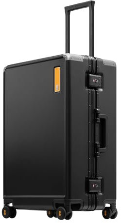 LEVEL8 Koffer Trolley mit Aluminium Rahmen,Hartschalenkoffer mit 4 Spinner Rollen,Doppelte TSA Schloss Mittelgroß Reisekoffer, 68L,Schwarz
