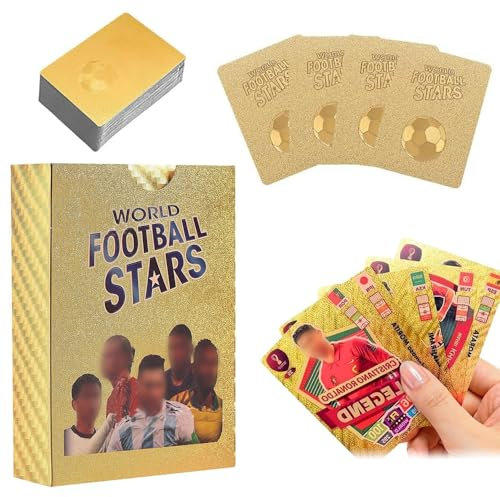 SKIKHN World Cup Fußball Star Karte, 55 Stück,Fußball Star Karten Set,Fussball Sammelkarten,Fußballkarten, Fußball Karten Für Fans,Kinder,Teenager und Erwachsene Gold-Edition