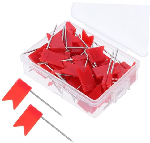 DIYEAH Punaises décoratives avec Drapeau Rouge, Lot de 50, tête en Plastique avec Pointe en Acier, pour Tableau d'affichage en liège, à Suspendre à la Maison, au Bureau ou à l'école