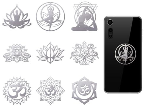OLYCRAFT 9 Stück 4x4cm Silberne Metallaufkleber Yoga Muster Metallaufkleber Selbstklebende Aufkleber Lotus Epoxidaufkleber Metallaufkleber Für DIY Scrapbooks Epoxidharz Dekoration