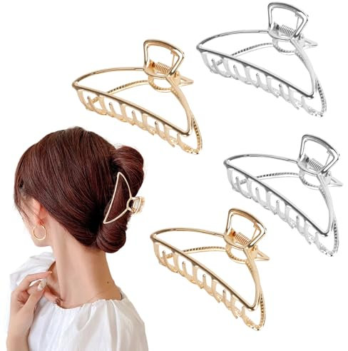 4pcs Pince Cheveux Metal,Pinces À Cheveux Pour Femmes,Or Argent