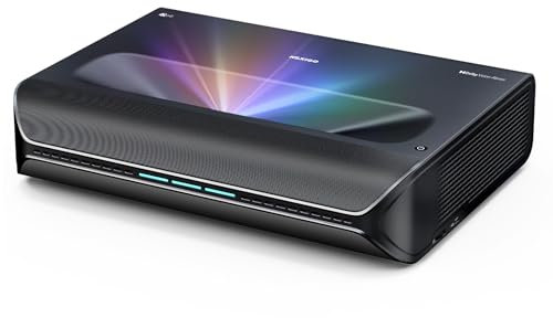 NexiGo Aurora Pro MKII, Proiettore laser UST tricolore 4K, rapporto di contrasto 30000:1, iris dinamico e oscuramento laser, rapporto di proiezione 0,21:1, Dolby Vision & Atmos, HDR10+, 3D, 4,2 ms ~ 8