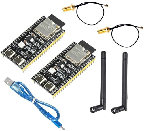 DUBEUYEW 2pcs ESP32-S3 DevKitC-1 N16R8 ESP32 S3 WROOM-1-N16R8 Módulo WiFi + 5.0 Bluetooth Internet Junta de Desarrollo con 2.4GHz Antena y un Cable de Datos