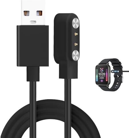 Chargeur Montre Connectée,2 Pin 4MM Magnétique Chargeur pour Smartwatch,Câble de Chargement USB 100CM,Câble de Recharge pour Montre Intelligente Universel,Accessoires pour Watch Intelligente (Noir)