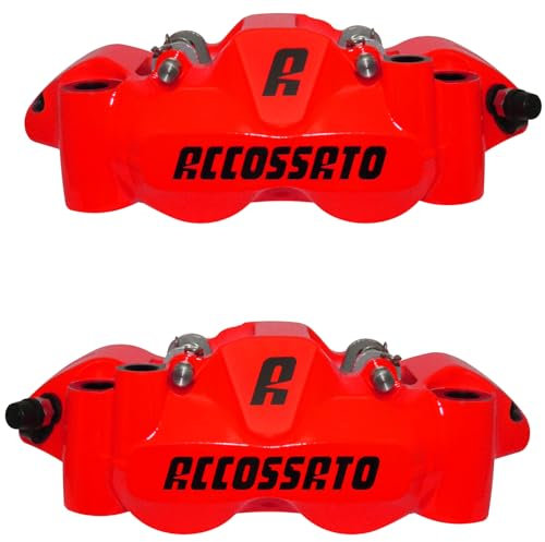 Coppia di Pinze Freno Radiali Accossato Verniciate Rosso Fluo' Forgiate Monoblocco compatibili con YAMAHA YZF R1 SP del 2006 (CC 1000) Pastiglie Freno Incluse