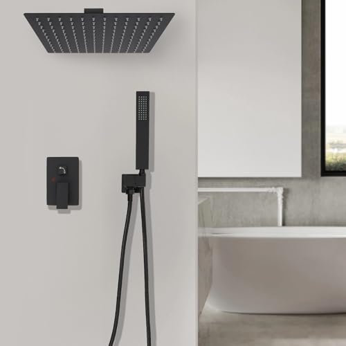BAOCHADA Système de douche encastré noir - Kit de douche à effet pluie avec douchette à main - Robinetterie encastrée de 1,5 m en acier inoxydable de qualité supérieure