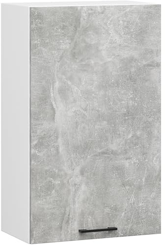 AKORD Küchen-Hängeschrank OLIWIA H720 50 cm | mit 1 Tür | Küchenschränke | Geräumig | Für eine kleine Küche | Für eine Küchenzeile | Als Teil eines Sets | B50 x H72 x T30 cm | 14,35 kg | Weiß & Beton