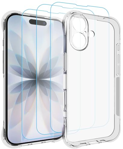 Totill 4 in 1 Case for iPhone 17 with [3 Pack] Tempered Glass Screen Protectors, Crystal Clear Phone Cover, Scratchproof and Shockproof, Transparent Basic Case coque funda