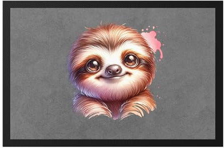 Hey!Print Süßes Faultier mit treuem Blick Fussmatte Faultier süß Tiermotiv Geschenk Entschleunigung