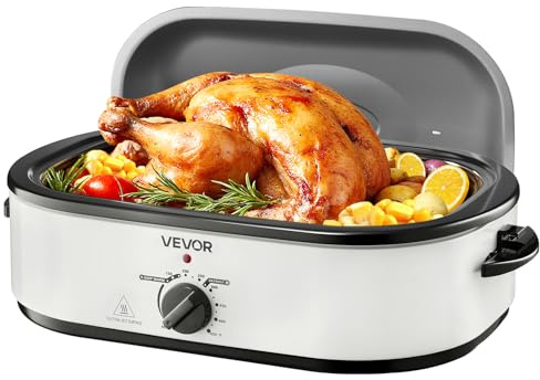 VEVOR Roaster Oven, 18QT Electric Roaster Oven, 150-450℉ Adjustable Temperature Electric Roasting Pan, Multifunctional Electric Roasters with Self-Basting Lid, Removable Pan and Rack for Holiday