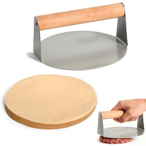 Rieoany Hamburger-Fleischpressen-Set, 16 cm Fleischpresse + 200 Blätter 16 cm Hamburger-Fleischtrenner, Unverzichtbare Küchenutensilien