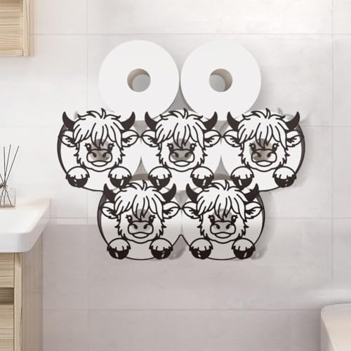 WADORN Lustiger Toilettenpapierhalter Aus Metall Mit Kuh, Hochlandrind Dekorativer Toilettenpapier Aufbewahrungsbehälter Für 8 Zusätzliche Rolle Lustiger Freistehender Wand Organizer Für Badezimmer