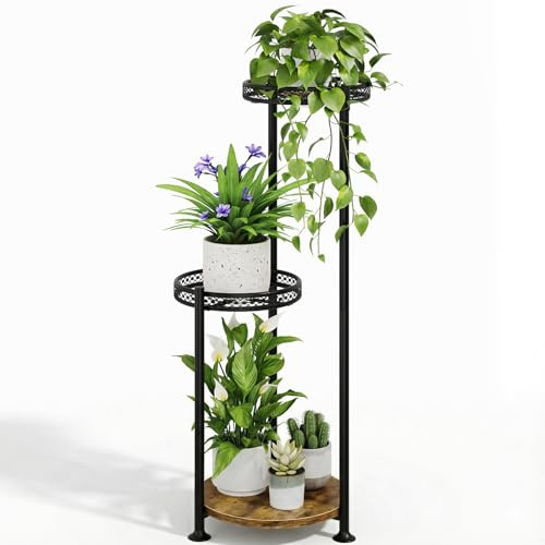 Bamworld Blumenständer Metall Mehrstöckig – Pflanzenständer Modern für Innen – Pflanzenregal Platzsparend, Schwarzer Blumenhocker als Blumentreppe
