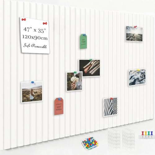 Acidea Grand Tableau en Liège Mural, 120 x90cm, 12pcs Blanc Haute Densité tableau d'affichage décoratif en feutre avec ruban adhésif, 50 Punaises, Panneau Liege Mural Affichage Photo Vision Board