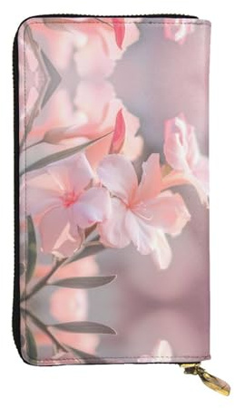 WBQLSL Oleander Lange Leder-Clutch mit Münzfach mit Reißverschluss und 12 Kreditkartenfächern, leichte Reisegeldbörse