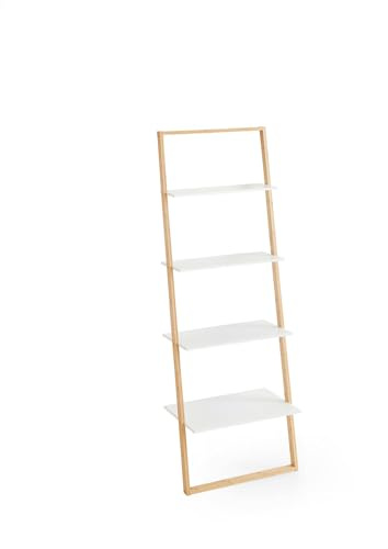 xonox.home – Standregal Badregal 61x164x37 cm in Weiß und Bambus – Hochregal mit 4 großzügigen Ablageflächen und offenen Fächern – Modern, stabil & vielseitig einsetzbar